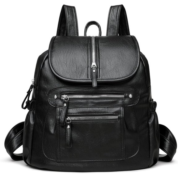 Sunyuer Vintage Soft PU Leather Backpack for Women, Large Capacity Multi-Pocket Casual Daypack, Adjustable Strap Fashion Shoulder Rucksack for Commute Travel Daily Work