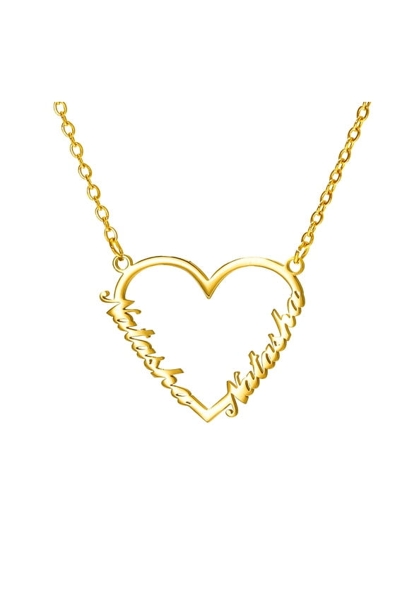 Two Name Custom Necklace Custom Name Love Heart Pendant Personalized Heart Stainless Steel Name Necklace for Women Valentine's Day Gift