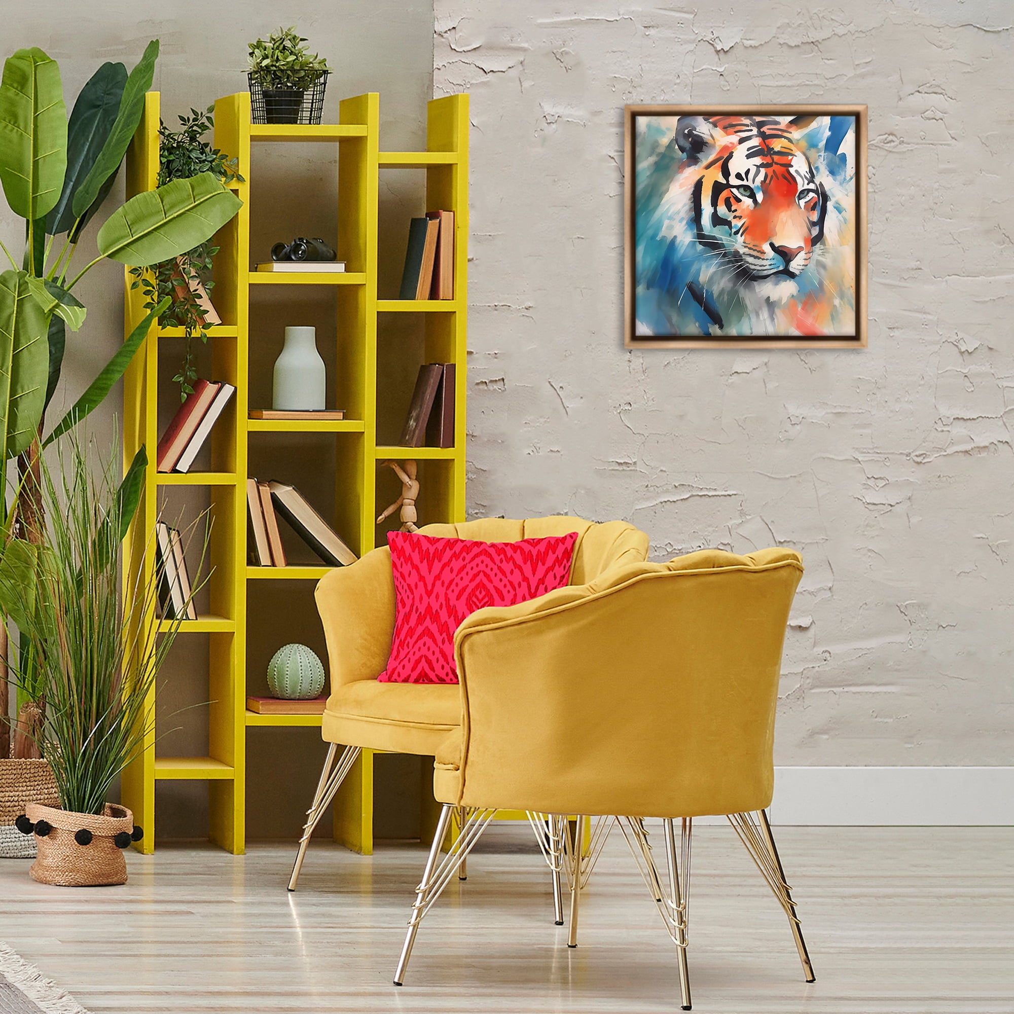 Stupell Industries Bold Modern tiger Animals & Insects Painting Brown Floater Framed Canvas Art Print Wall Art, 18 x 18