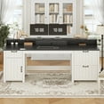 thumbnail image 3 of Executive Desk, 63" Farmhouse Desk with Storage, Home Office Desk with Drawers and Cabinet, Wood Desk with Monitor Stand, Rustic Writing Desk Study Table Elegant Computer Desk with File Drawer, White, 3 of 10