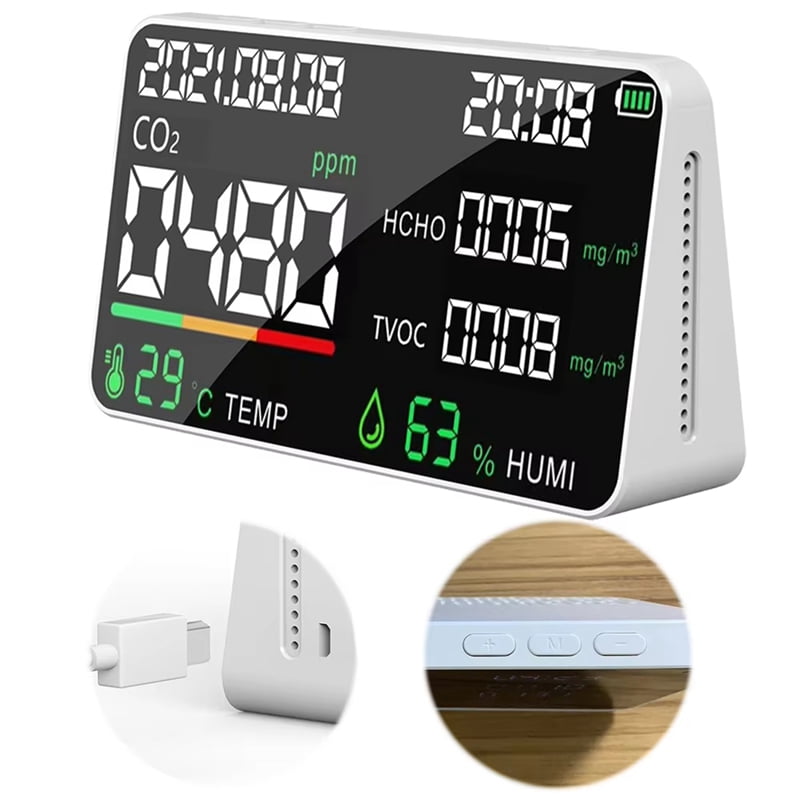 Air Quality Monitor CO2 HCHO TVOC Tester USB Rechargeable Room Temperature Humidity Meter Gas Analyzers