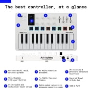 Arturia MiniLab 3 25-Key MIDI Controller Keyboard, White 231501 Bundle and OnStage MDC-5 5-Ft Male-to-Male MIDI Cable