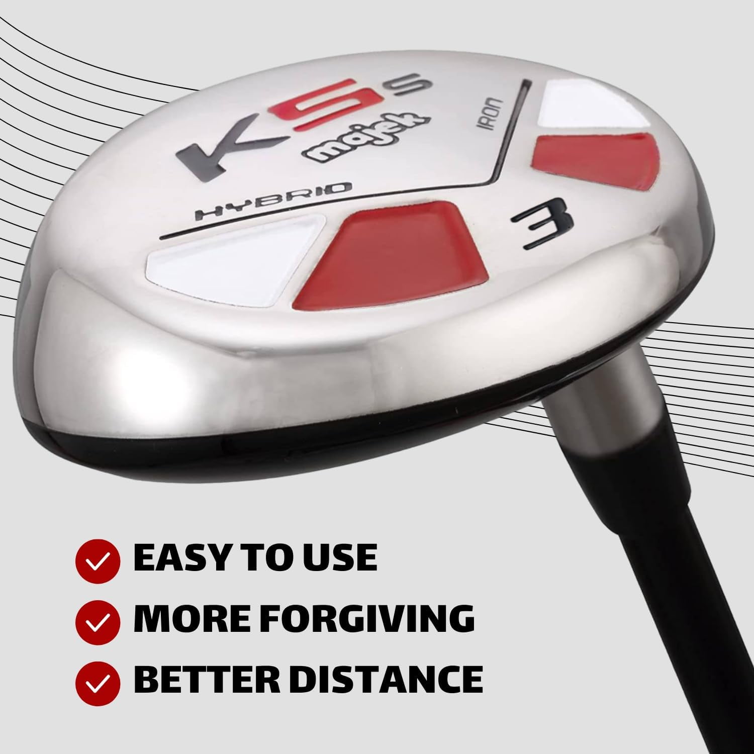 Majek K5 #3 Hybrid Golf +2 inch Over XL Big & Tall Men's Regular Flex Right Handed Utility R Flex Club (Tall 6'3"+ / +2" Over) with Jumbo Black Pro Velvet Grip