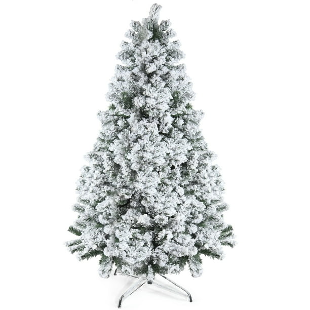 6 Feet Snow Flocked Christmas Tree - Premium Artificial Spruce Hinged ...