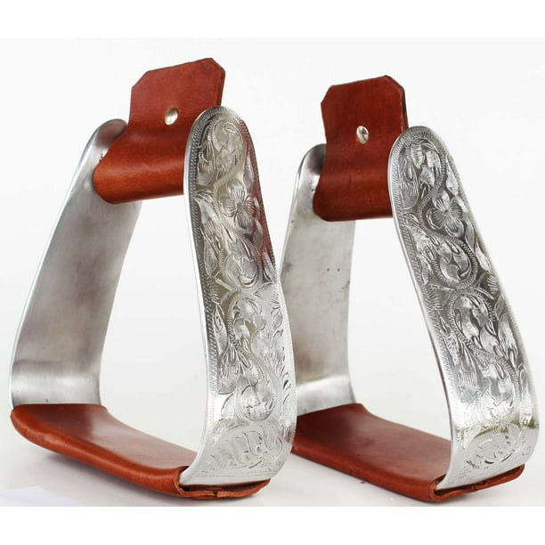 Horse Western Saddle Show Angled Crooked Engraved Aluminum Stirrups