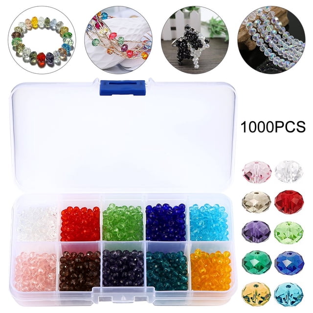 1000PCS 10 Colors 4mm Crystal Glass Beads Finding Spacer Beads for Jewelry Making Shape Assorted Colors with Box Used for Bracelets Necklaces and Earring Accessories