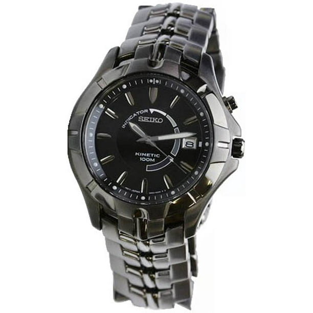 Seiko Men's SKA407 Black Dial Stainless Steel Kinetic Watch 