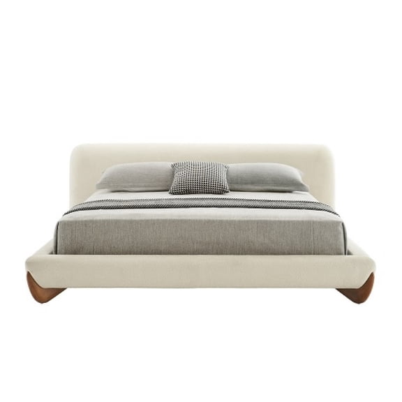 Modrest Fleury 90.95x99.61" Contemporary Wood & Fabric EK Bed in Walnut/Cream