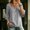 Gray, variant on Women Soft Linen Cotton Square Neck Shirt, Three Quarter Petal Ruffle Sleeve Loose Solid Casual Blouse All-Match Daily Tops Pink XXL(XXL)