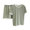 thumbnail image 5 of Hontri Women's Summer Pajama Set - 2-Piece Short Sleeve Sleepwear with Pockets (Breathable Cotton | Matching Top & Shorts | Home Lounge Wear) (Green | XL), 5 of 5