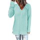 thumbnail image 1 of Blusas tipo túnica de punto gofre de manga larga para mujer, camisas casuales con cuello en V, suéteres holgados, 1 of 6