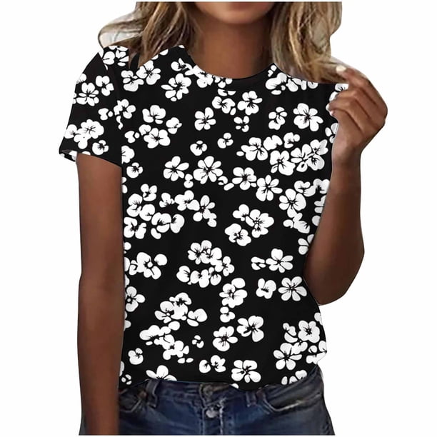 Camisas de Manga Larga para las Mujeres Suelto Ajuste Impreso Verano Sexy Cuello Redondo Superior, Poliéster Regular