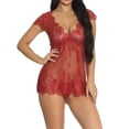 thumbnail image 3 of Vestido de ropa de dormir con perspectiva de encaje para mujer Ropa interior de lencería sexy, rojo vino, XXL Eigraketly XX000076-19, 3 of 7