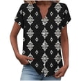 thumbnail image 2 of Ounisa Women's Loose V Neck Button Placket Drop Shoulder Sleeve Allover Print Casual Breathable Blouse, 2 of 5