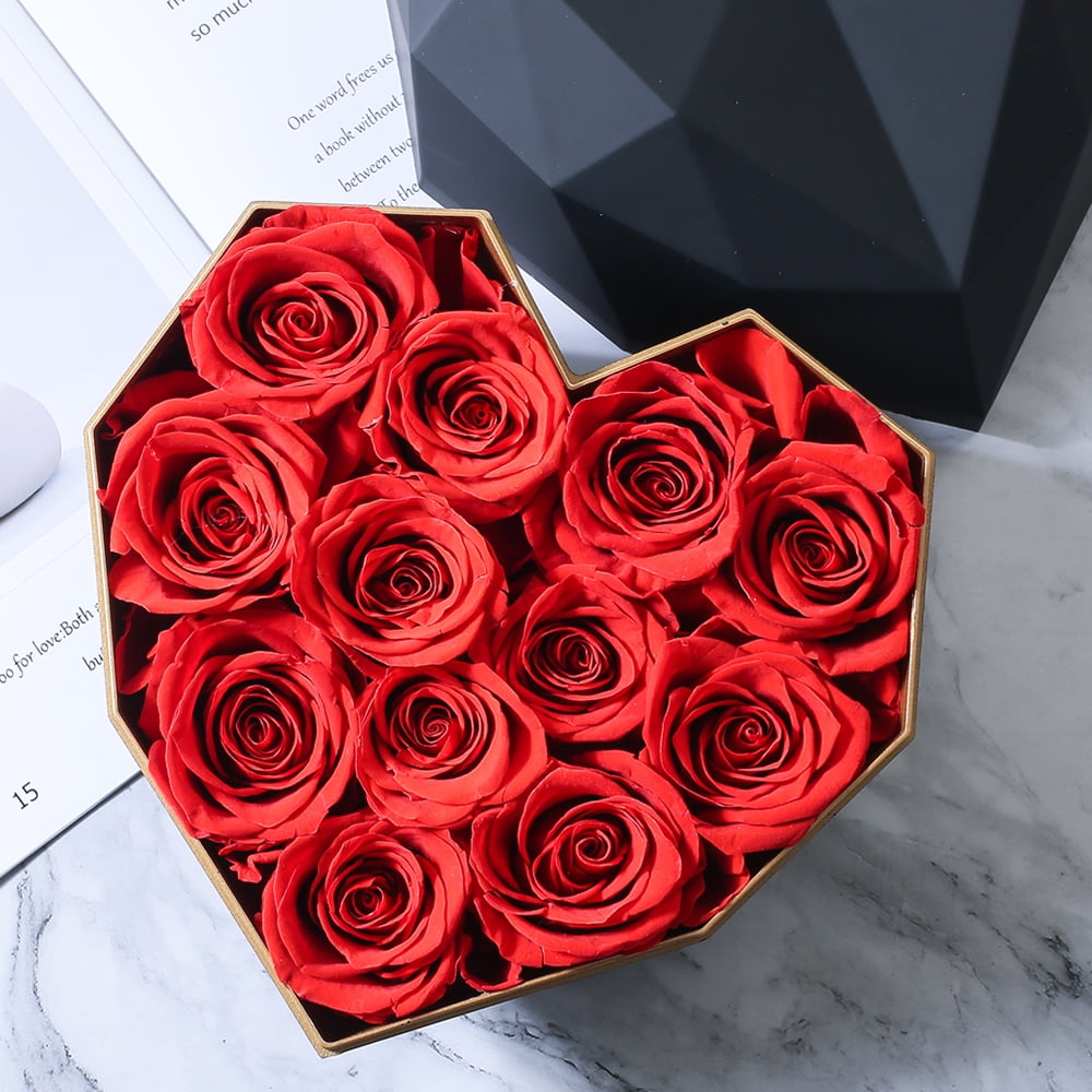 100% Preserved Real Roses Free Shipping! 2 Dozen Roses Heart-shaped Gift Box 