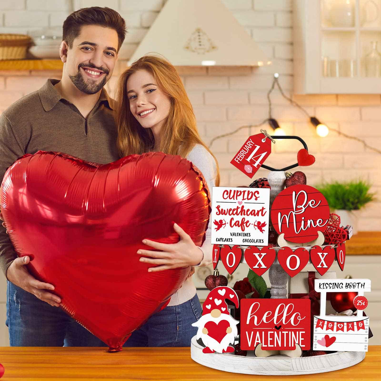 Bjutir Valentine'S Day Tiered Tray Decor Valentine'S Day Table Wooden Sign Decorations Tabletop Farmhouse Coffee Heart Decor Signs For Valentine'S Day Gift Party Home Kitchen Holiday Supplies