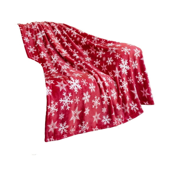SLYNSHome Christmas Throw Blanket Red White Snowflake Blankets Ultra Soft Flannel Fleece Blanket Cozy Fuzzy Plush Blankets Holiday Decorations