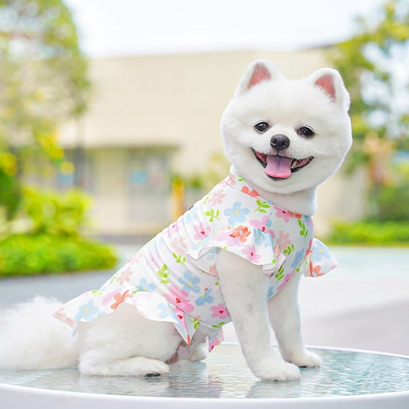 Tunhigl Floral Pet Dress for Cats Dogs Summer Breathable Mesh Outfit Soft Lightweight Cute Design for Small Pets Daily Walks Beach Days Birthday Gift
