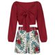 thumbnail image 5 of Conjunto de dos piezas de camiseta con cuello en V y cordones informales de verano sexy a la moda para mujer Pompotops  qwe24397, 5 of 9