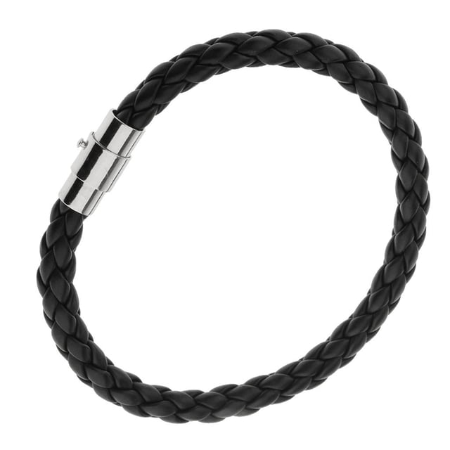 de cuero negr hombre con hebil de acero inoxidable Moda 5mm Sunnimix Pulsera trenzada de la PU
