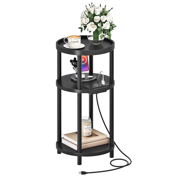 Mesa Redonda de Bambú HOOBRO BB152UBZ01 30x30x65cm con Estación de Carga