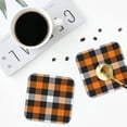 thumbnail image 4 of Yiaed Orange Plaid Print Leather Coasters for Drinks - Cup Coasters Coffee Table Kitchen Table Bar, Home & Office Gifts Handmade Drink Coasters-Square, 4 of 6