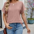 thumbnail image 4 of Htigea Womens Tops Summer Casual Crew Neck Short Ruffle Sleeve T Shirts Loose Fit Eyelet Hollow Out Blouse Fall Savings Pink,M, 4 of 5