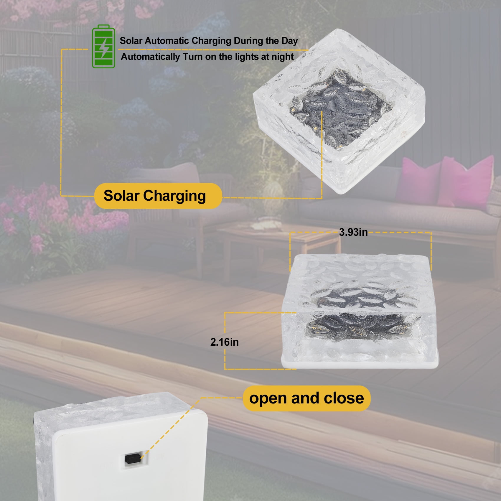 4"X4" Solar Brick Lights, 4 Pack Outdoor Solar Lights, Pavers Lights,Solar Pathway Lights Outdoor Waterproof for Garden Courtyard Pathway, Ice Rock Cube Lights (Warm White)
