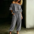 thumbnail image 4 of JOANKDMI Off The Shoulder Jumpsuits for Women Casual Long Rompers with Pockets Loose Fit Elastic Waist Drawstring Summer Beach Outfits Flowy One Piece Overalls, 4 of 6