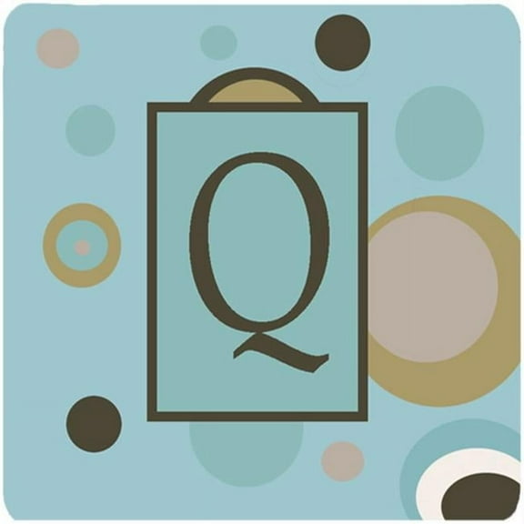 Monogram - Blue Dots Foam Coasters Initial Letter Q, Set Of 4