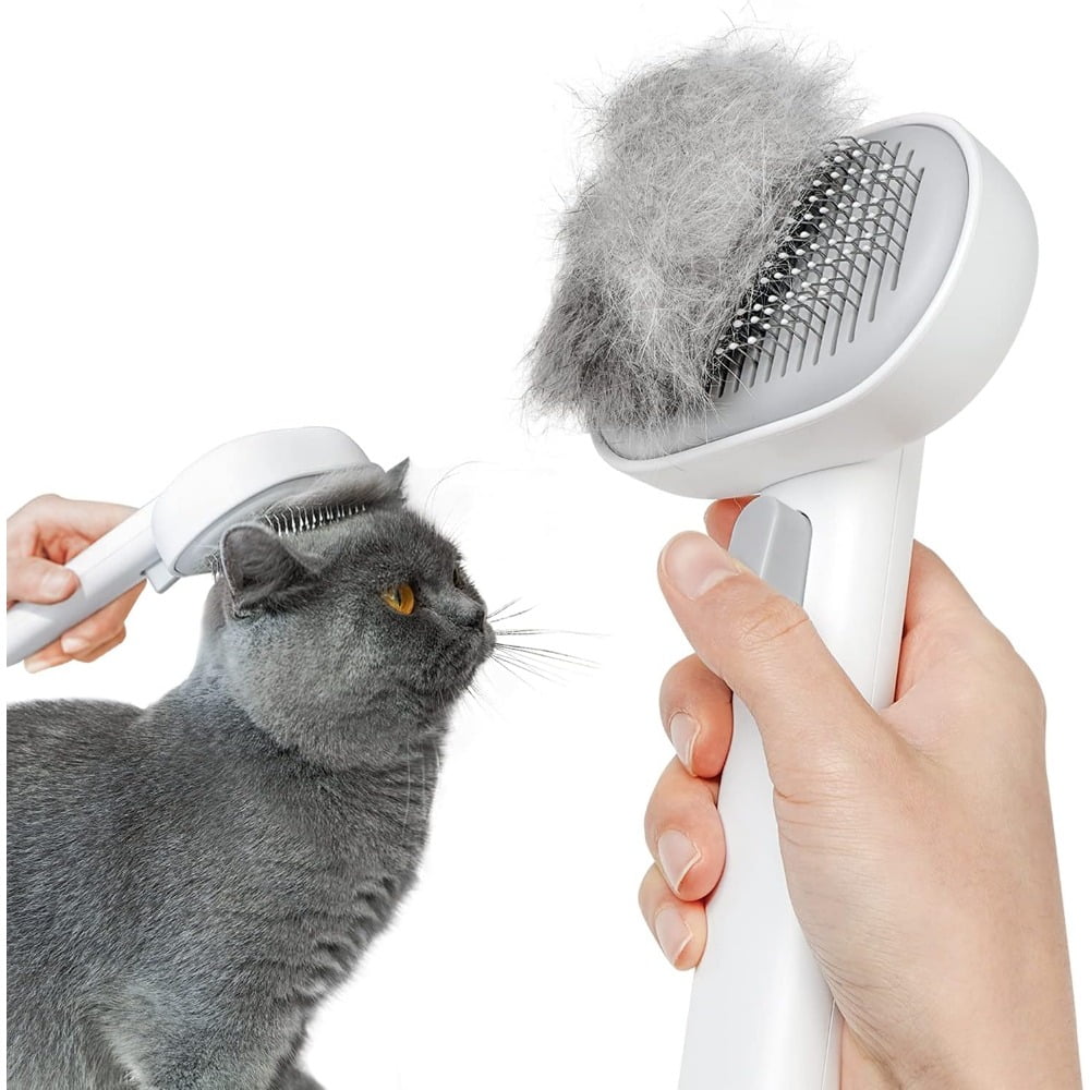 Fengxx One-Click Self-Cleaning Pet Slicker Brush, Soft Rubber Tip Steel Pin Grooming Comb for Cats Dogs Rabbits Small Animals Loose Fur Removal