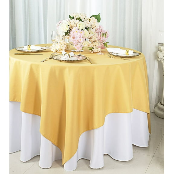 Wedding Linens Inc. 72" x 72" Square Polyester Table Overlays Toppers - Gold