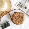 thumbnail image 3 of WOVTE Rattan Bag Round Knitted Straw Bag Tropical Beach Style Crossbody Handwoven Tote Basket Bali PU Leather Strap Bags, 3 of 6