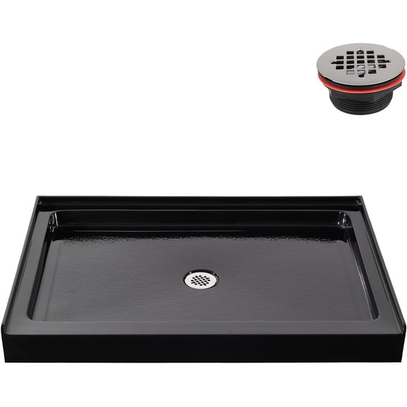 Streamline GB-2621-488-BL 48 in. x 32 in. Alcove Acrylic Shower Base in Glossy Black With Center Drain, Drain Included