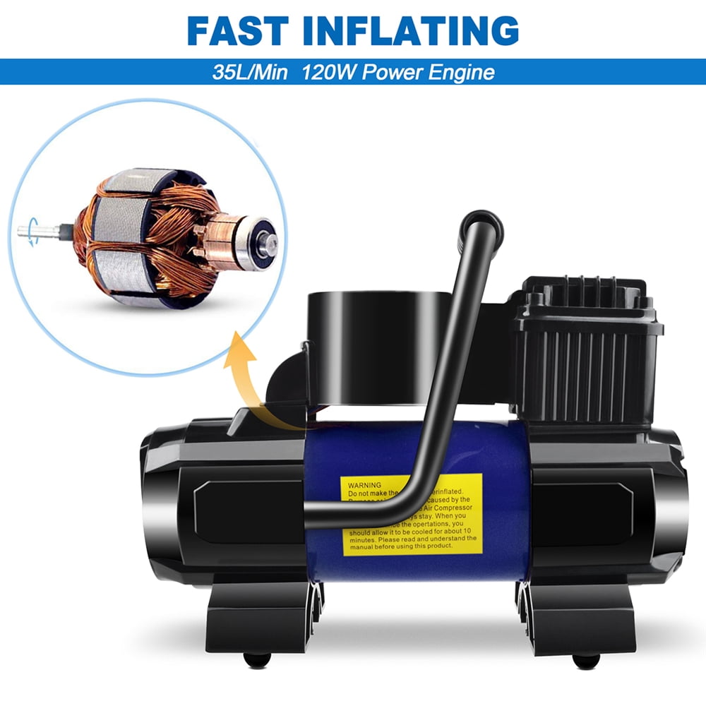 ABLEGRID 12V DC Portable 150PSI Air Compressor Car Tyre Tire Inflator Pump Auto Shut Off LED Digital Display with Carrying Bag - Blue