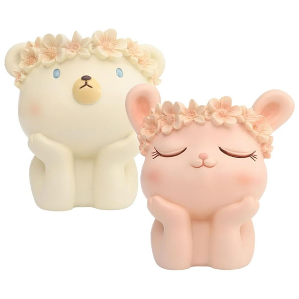 2 piezas de maceta de resina con forma de animal, bonsái, soporte para bolígrafos, jarrón de mesa para sala de estar conejito y oso