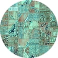 thumbnail image 1 of Ahgly Company Machine Washable Indoor Round Patchwork Turquoise Blue Transitional Area Rugs, 7' Round, 1 of 4