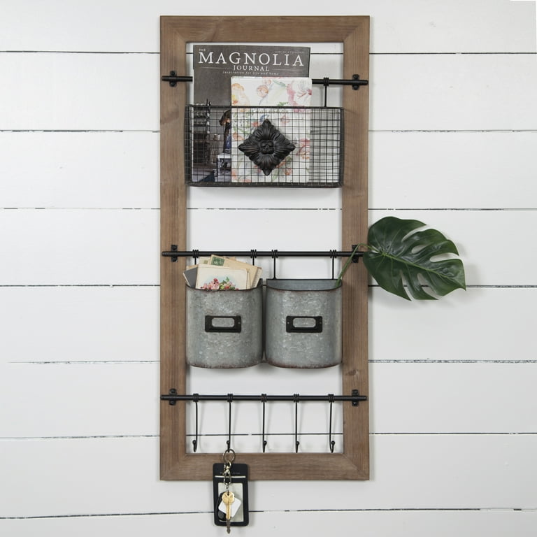 Wood Wall Shelf with Storage Basket Drawers & Hooks – Your Western Decor