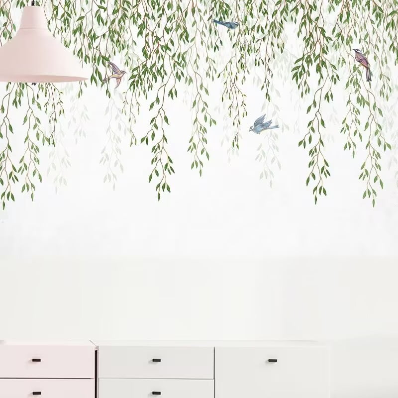 Hanging Willow Leaf Wall Decals Green Plants Wicker Wall Sticker DIY Removable Lifelike Willows Vine Wall Mural for Kitchen Classroom Nursery Offices Closet Ceiling Home Decor Peel and Stick Wall Ar