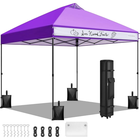 SPECSTAR 10x10ft Pop-up Canopy Tent One Push Setup Tent with Wheel Carry Bag and 4 Sandbags, Purple