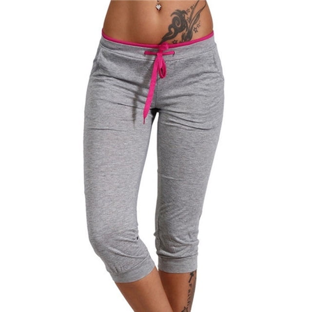 Jsaierl Womens Capris for Summer High Waisted Drawstring Yoga Workout Capris with Pockets Solid Color Slim Fit Soft Leggings Plus Size Pants