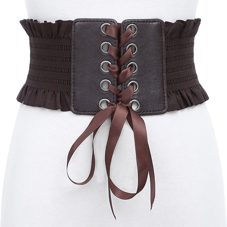 Leather Corset Belt, Brown Lace up Leather Belt, Women Wide Belt