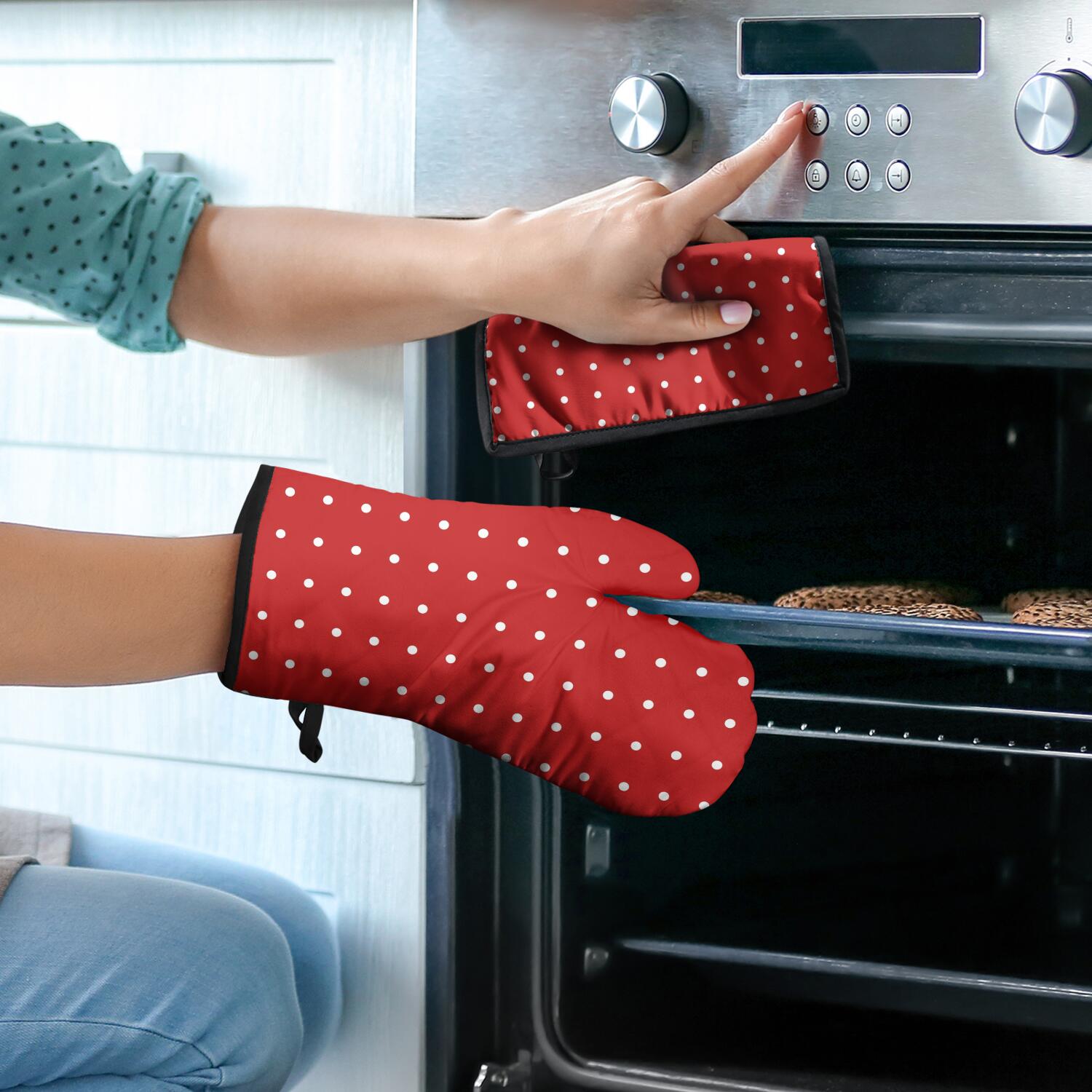 Oven Mitts and Pot Holders Set Of 4, Heat Resistant Kitchen Gloves with Non-Slip Grip, Hanging Loop, Soft Cotton Lining for Baking, Cooking, Grilling, Barbecue