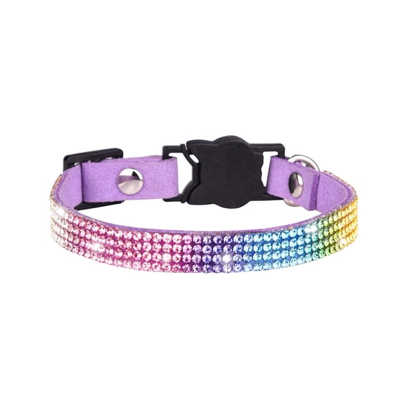 Rhinestone Cat Collar with Bell, Adjustable Cat Necklace with Safety Breakaway Buckle for Girls, Kittens, and Small Pets,Purple - S