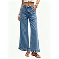 thumbnail image 5 of VBVC Women's Ruffled Hem Wide Leg Jeans , Casual High Waisted Denim Pants For Women, Ladies' Loose Fit Washed Trousers with Pockets, Light Blue , S-2XL, 5 of 10