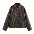 thumbnail image 5 of Vinsonshop Leather Jacket for Women Motorcycle Jacket Women Faux Leather Jacket Women Womens Bomber Jacket Womens Coats and Jackets Spring Jackets Womens Zip Up Jacket Coffee XXL, 5 of 9