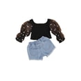 thumbnail image 3 of FOCUSNORM Little Girl Suit Summer Clothes Polka Dot Crop Tops+Ripped Shorts, 3 of 7
