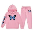 thumbnail image 3 of Girls Sweatsuit 2 Piece Set Buttrfly Print Long Sleeve Hoodies Drawstring Joggers Casual Fall Winter Comfortable Outfits for Girls 2-3 Years, 3 of 5