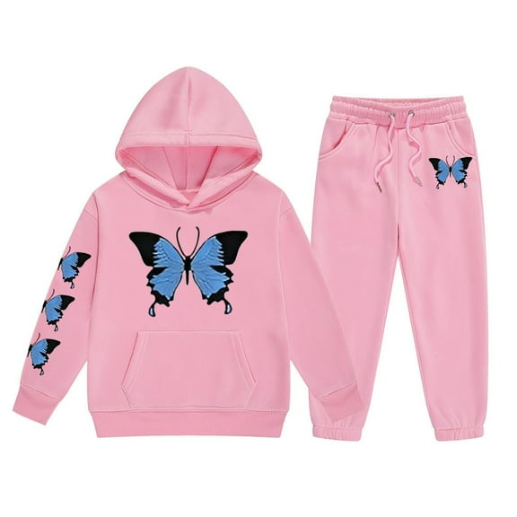 Toddler Girls' Clothing Set Buttrfly Print Crop Top Hoodies Sweatpants 2 Piece Outfits Kids Sweatsuit Tracksuit Jogger Set