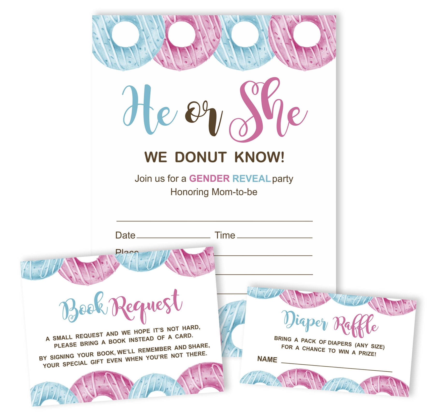 Inkdotpot Set Of 30Donuts Baby Shower Invitations-Diaper Raffle Tickets And Baby Shower Book Request Cards He Or She Gender Reveal Invites Its A Boy Its A Girl